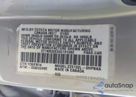 2003 Toyota Matrix Xr from USA, damaged, VIN 2T1KR32E53C131282